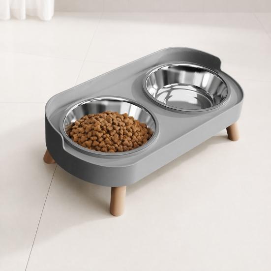 Nostalgie Elevated Cat Bowl, Dual 13.53oz Stainless Steel Bowls, Non Spill Bowl with Raised Stand, Pet Food And Water Set for Indoor Cats