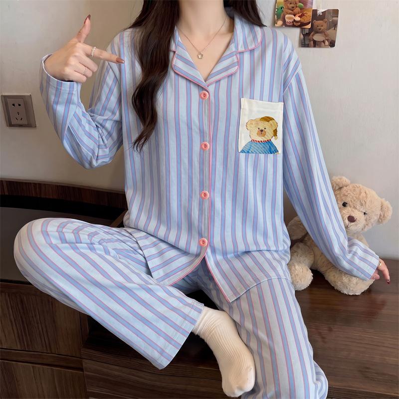 Cute style rabbit pure cotton pajamas women's spring and autumn long-sleeved thin cotton student casual loungewear set