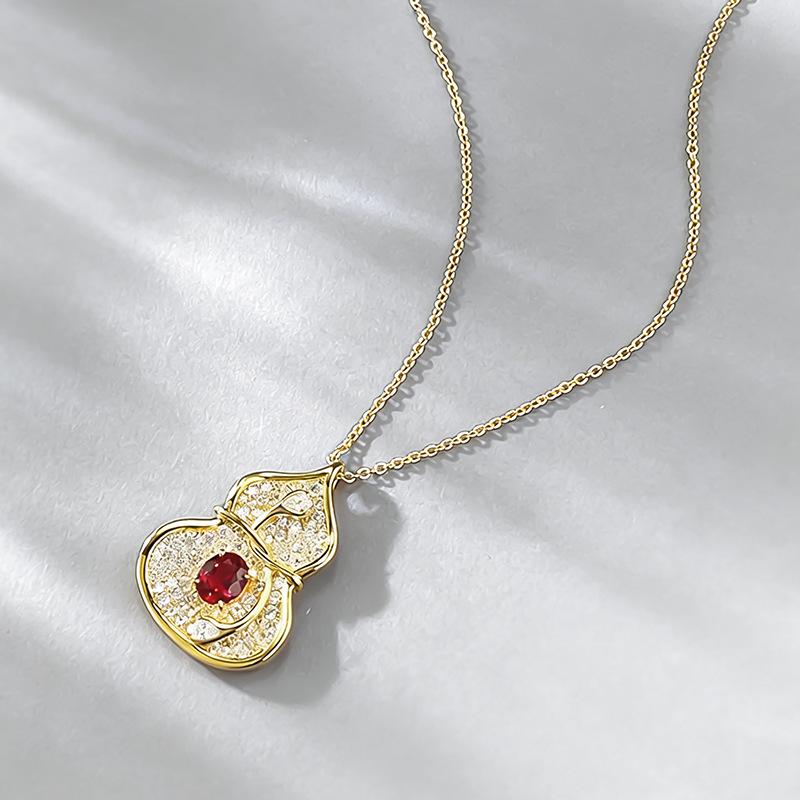 Xiancan S925 Sterling Silver Red Gourd-Shaped Fu Lu Necklace