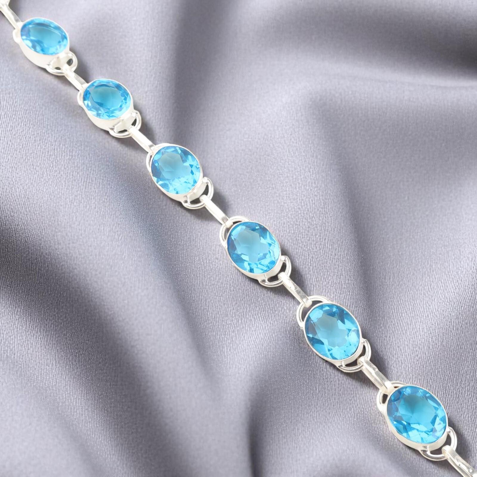 

Швейцарский голубой топаз драгоценный камень 925 стерлинговое серебро подарок ювелирное изделие ручной работы браслет 8 RB-10-3