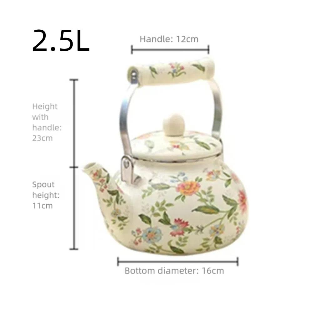 Thickened Chinese Style Enamel Teapot 2.5L Floral Enameled Tea Jug Pear-shaped Antiscald Handle Coffee Pot Gas Induction Cooker