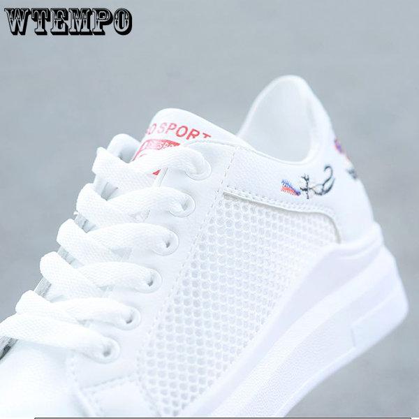 WTEMPO Breathable White Shoes Women's Hollow Out Sports Mesh Shoes Female Large Size Flat Heel Casual Shoes
