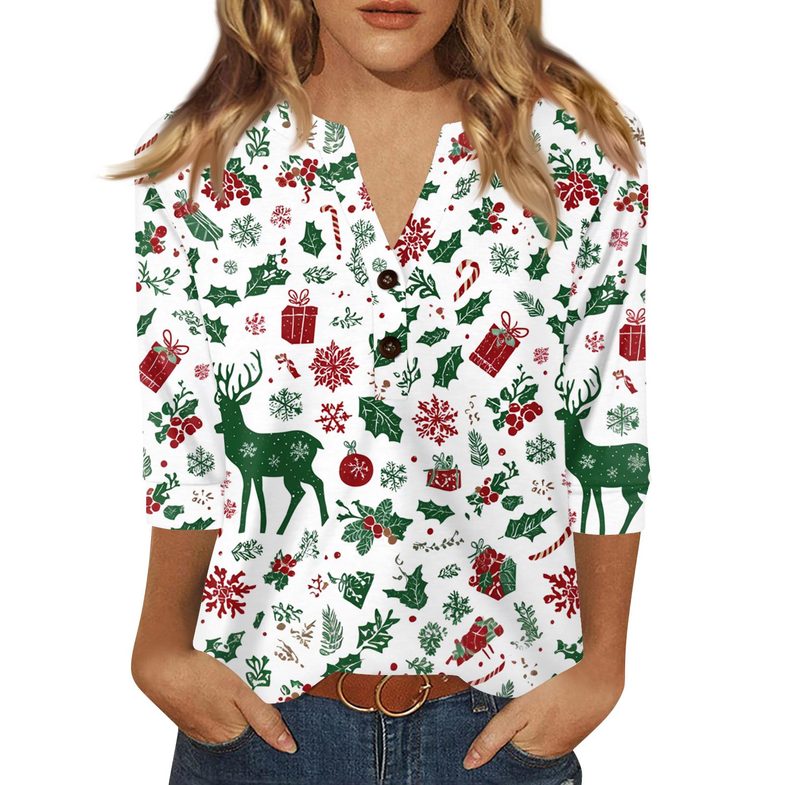 

Жен. Футболка С принтом Пуговицы Рукав 3/4 Повседневные Выходные Мода Классический Классический V-образный вырез Обычный Верх S зелёный