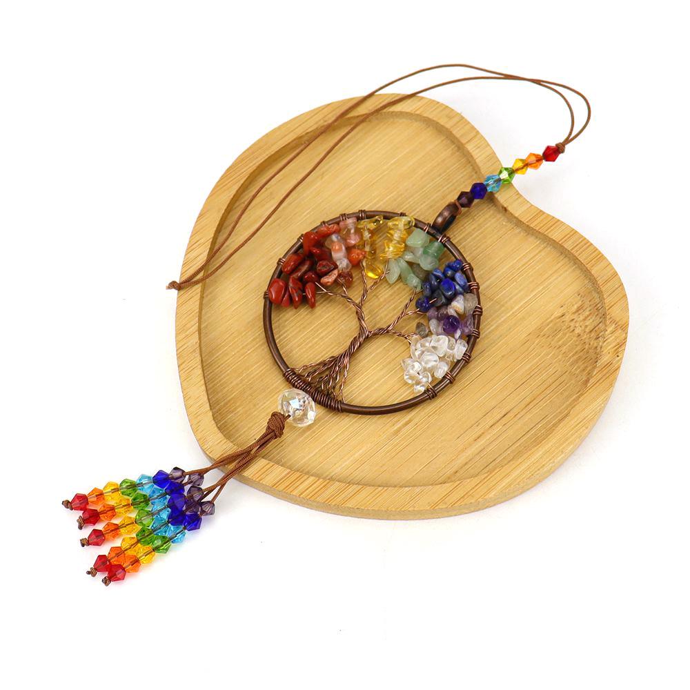 Handmade Natural Crystal Seven Chakra Tree of Life Car & Wall Hanging