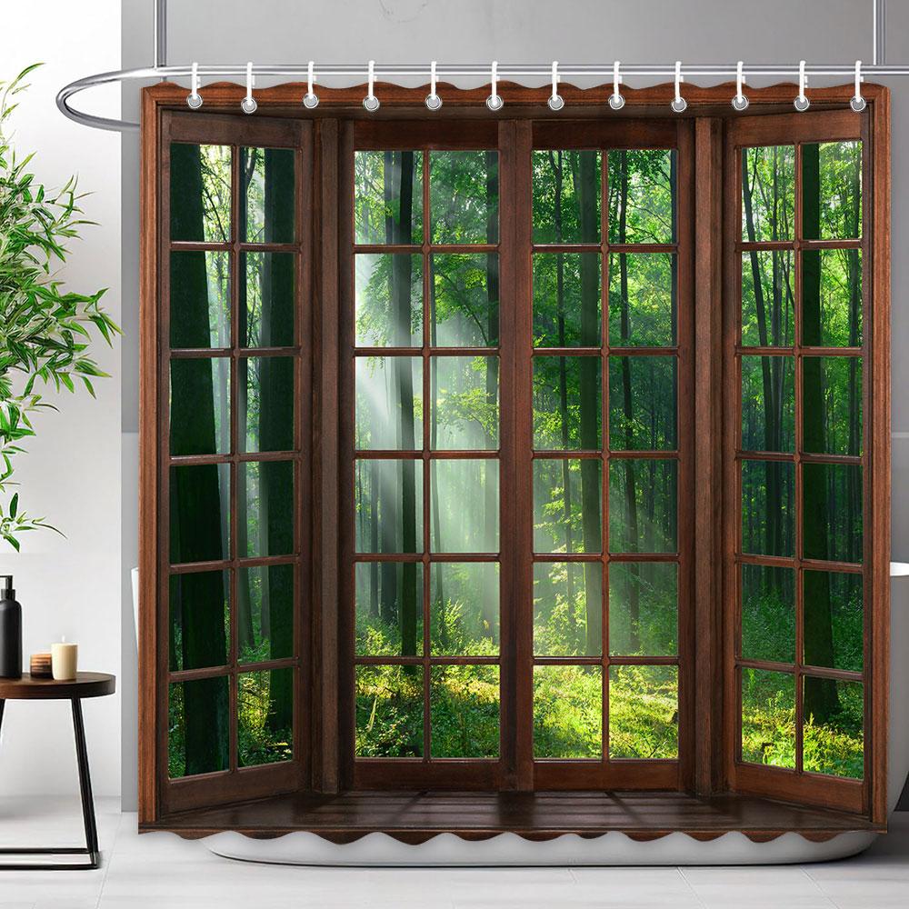 Tropical Jungle Shower Curtain Rainforest Plant Waterfall Spring Flowers Forest Nature Landscape Fabric Bathroom Curtains Decor