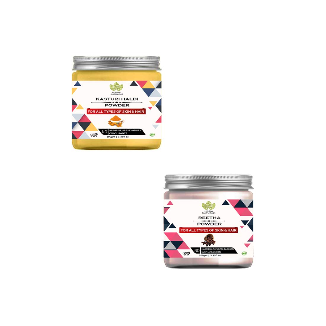 

Haria Naturals 100% Pure & Naturals Kasturi Haldi Powder 100gms & Reetha Powder 100gms Face Pack (Pack Of 2) 200gms