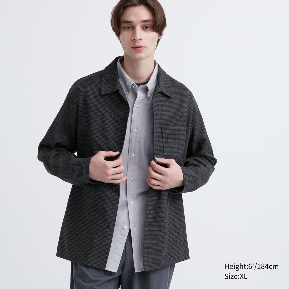 

Рубашка в клетку UNIQLO из матового твила с длинными рукавами