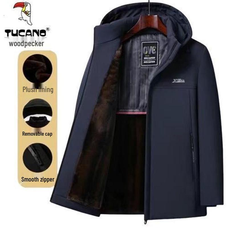 

Qingcang Men s Winter Fleece-Lined Parka - Grandpa Style Middle-Aged Business Outerwear L (Weight 90-110 lbs)