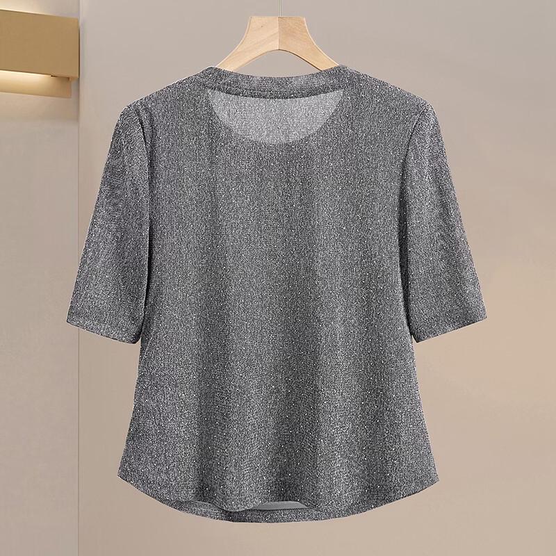 Women's Elegant Rhinestone Round Neck T-Shirt