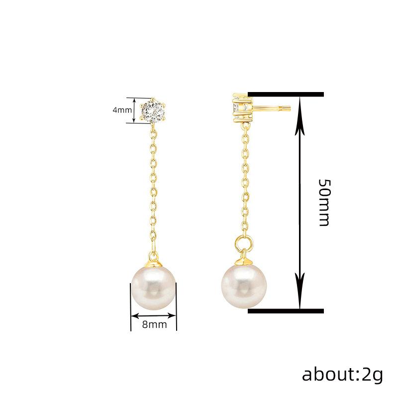 Zircon and Pearl Chain Pendant Earrings