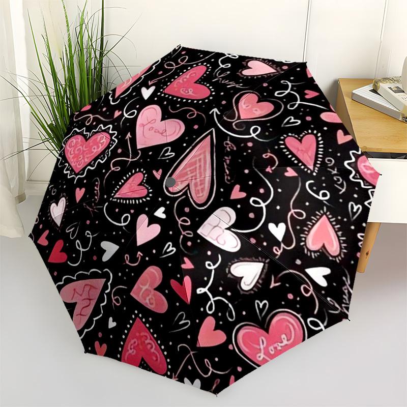 1pc Pink Hearts Love Pattern Umbrella with Plastic Handle,Vibrant Cartoon Pattern,Multi-functional UmbrellaPT006