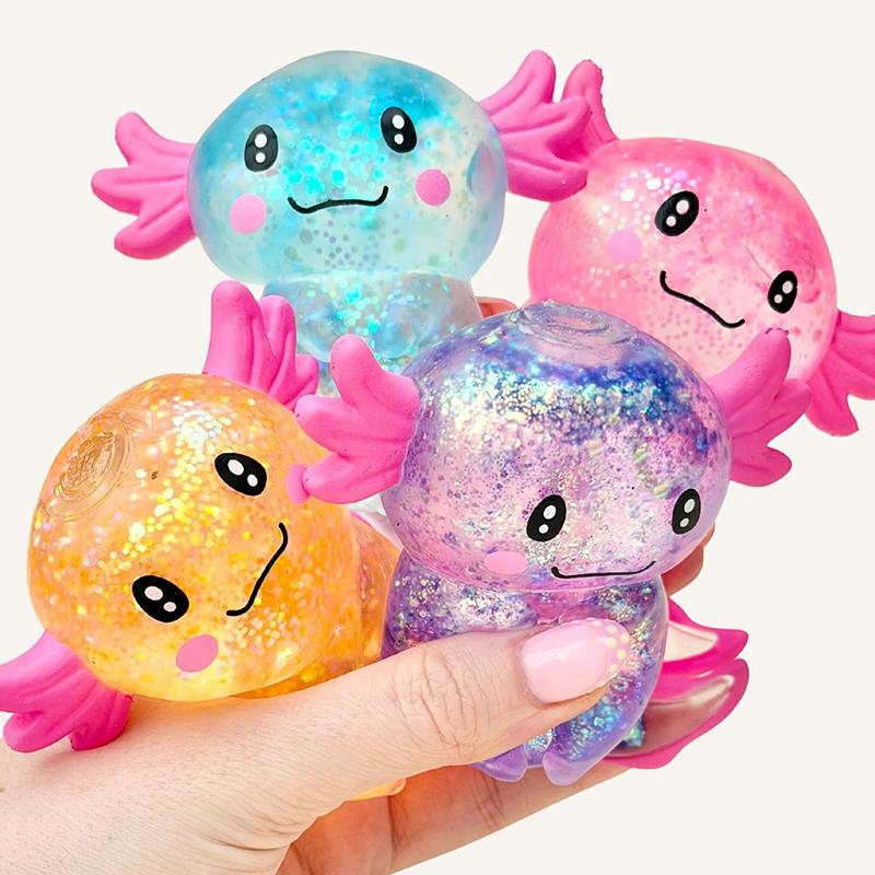 Cute Squishy Salamander Glitter Stress Relieving Squishy Soft Relief Ball Decompression Squeeze Birthday Party Fidget Gifts