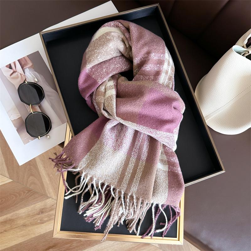 New imitation cashmere rainbow plaid warm shawl scarf unisex autumn and winter fashion versatile fringed scarf