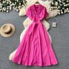Commuter Style Short-sleeved A-word Dress Women's Summer Light Mature Style Pink Waist Looks Thin and Light Mature Temperament Elegant