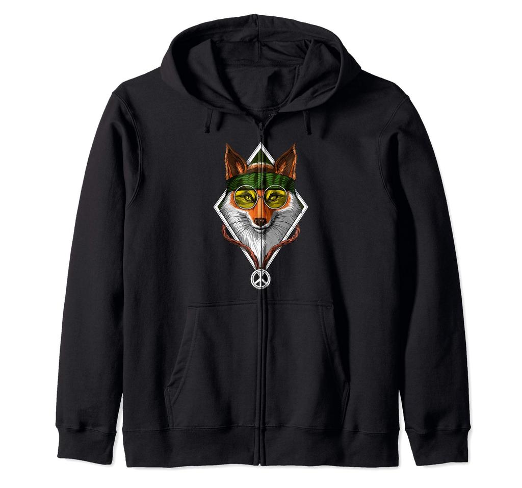 Fox Hippie Peace Sign Funny Forest Animal Women's Zip Hoodie