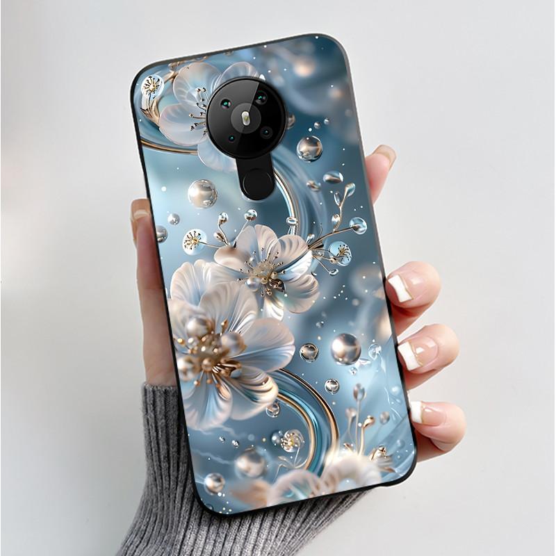 Printing Pattern Case For Nokia 5.3/Nokia 5.4/Nokia 3.4 Coque Soft Silicone Black Shell Cover Cute Flower Cartoon Casing Fundas