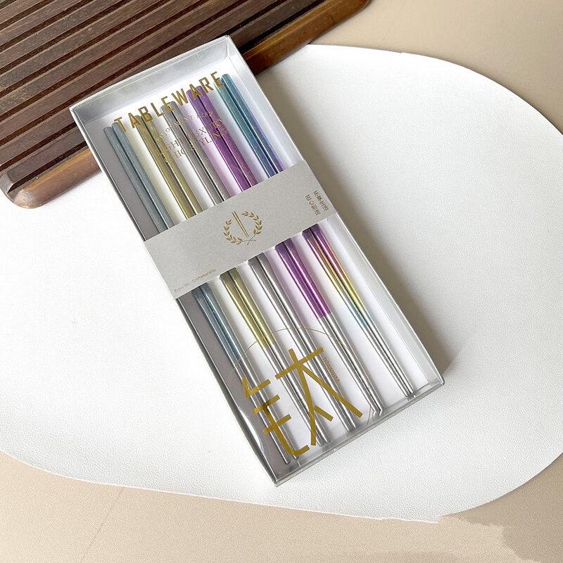 Набор разноцветных титановых палочек для еды Wutuo, 5 пар, подарочный набор