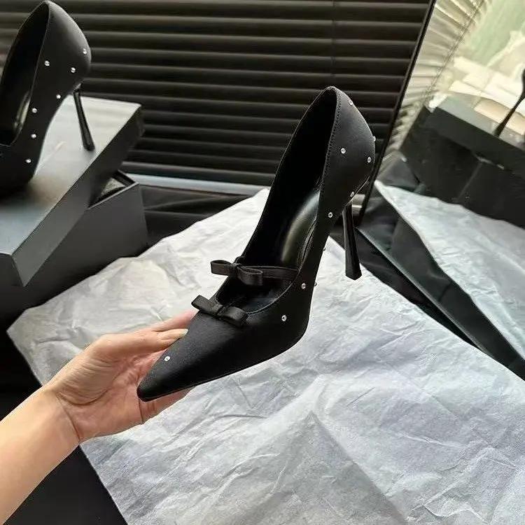 Pointed Toe Pumps Sexy Satin Bowknot Luxury Designer High Heels Women Shallow Elegant Wedding Prom Party Shoes Zapatos De Mujer