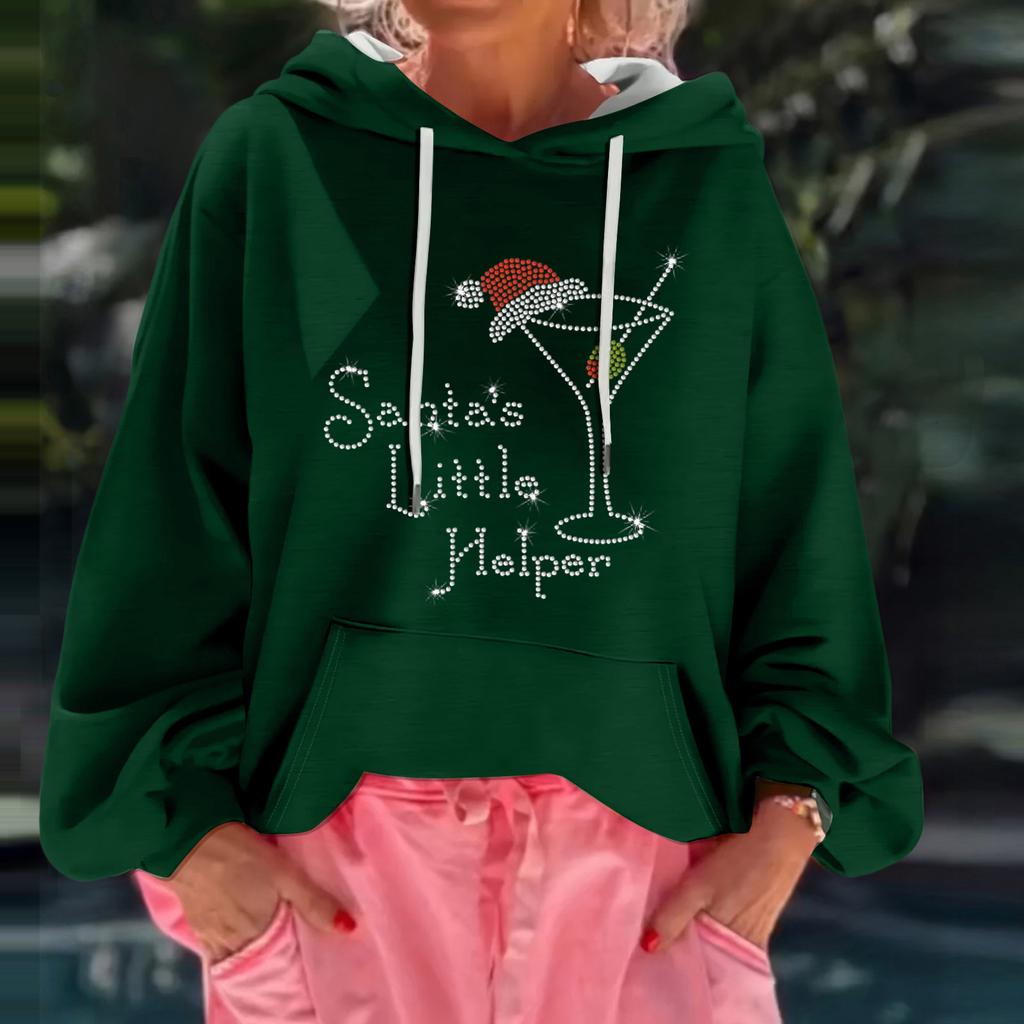 Women's Christmas Print Loose Casual Long Sleeve Hooded Sweatshirt