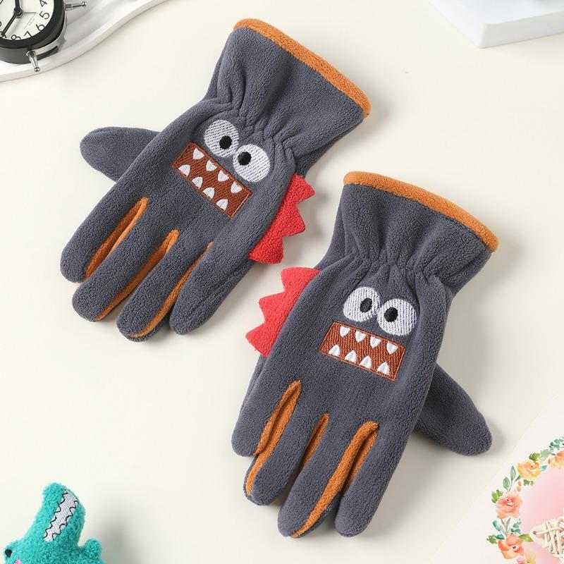 Children's men's and women's velvet autumn and winter Austrian velvet students riding skin-friendly outdoor warm and cold-proof cute cartoon gloves