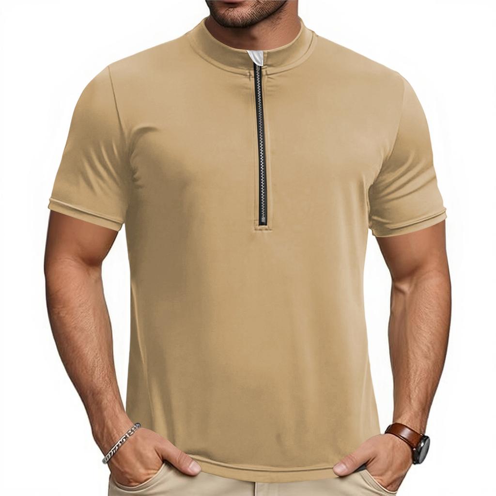 Herren Kurzarm Radtrikot Halber Reißverschluss Atmungsaktiv Schnelltrocknend Leicht Rundhals Sportshirt für Outdoor-Aktivitäten