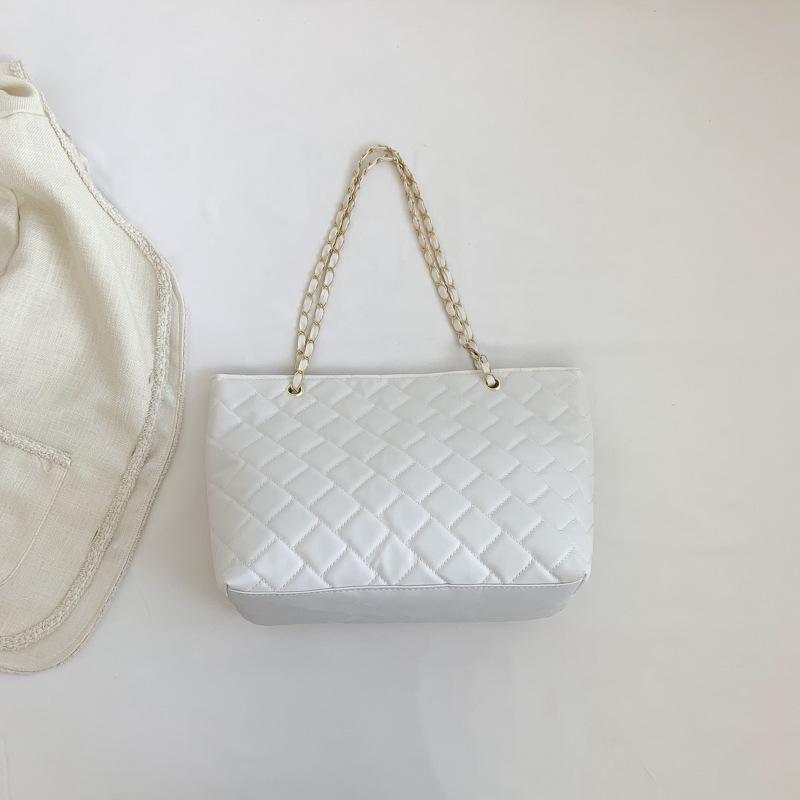 2025 New Plaid Tote Large Bag Casual Simple Chain Shoulder Bag Large Capacity Retro Solid Color Underarm Bag