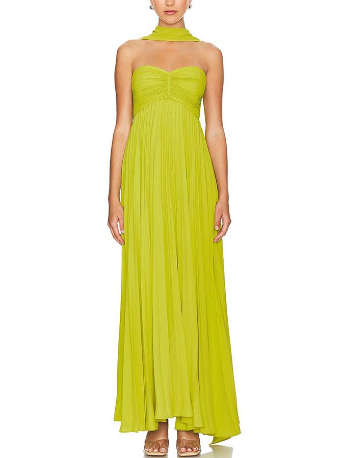 Women's Solid Color Pleated Bandeau Dress - Sleeveless, European & American Style, New Arrival