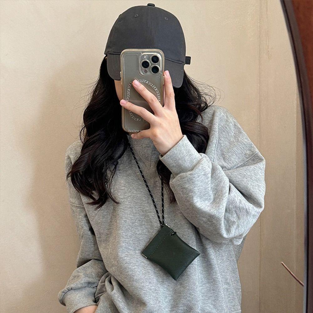 Travel Hanging Neck Coin Purse Korean Style Small Storage Bag Pu Leather Coin Purse  Streetwear