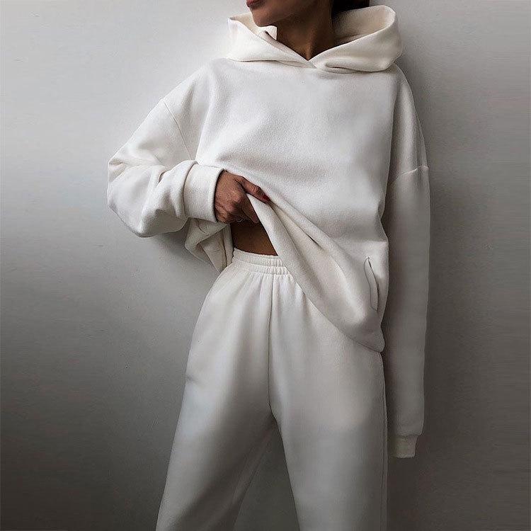 2026 cross-border foreign trade women's clothing, new spring models in Europe, America, solid color casual sports style hooded sweater trousers set