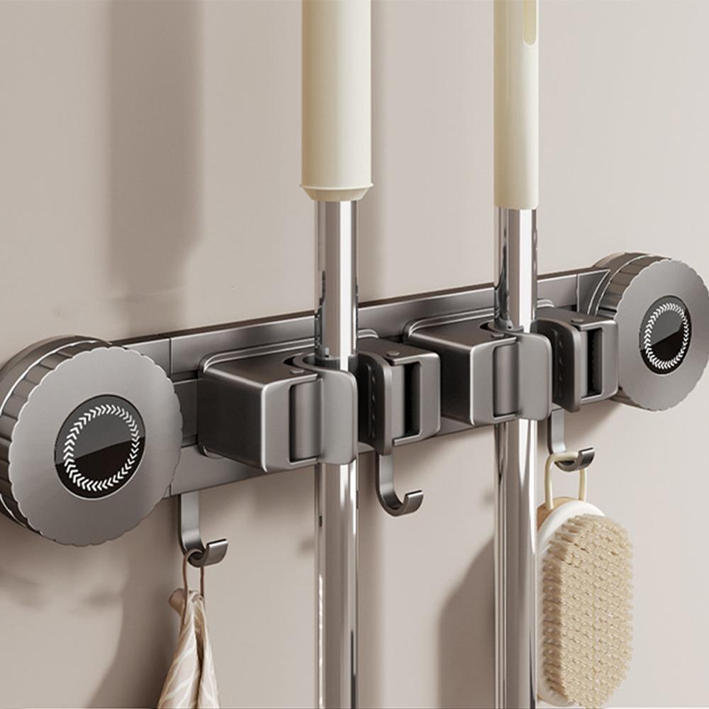 Space Aluminum Suction Cup Mop Holder Vacuum Suction Mop Clip Rack Household Storage 2 Clip Grey 1334₽