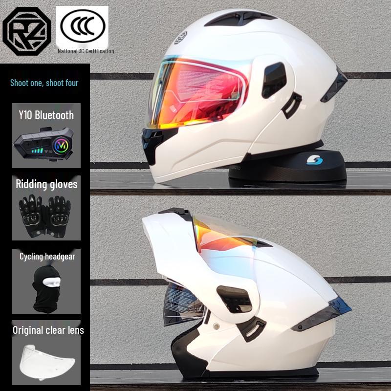 ORZ Bluetooth Flip-up Dual Visor Motorcycle Helmet for Men & Women, HD Full Face, Wingxin Certified for All Seasons.