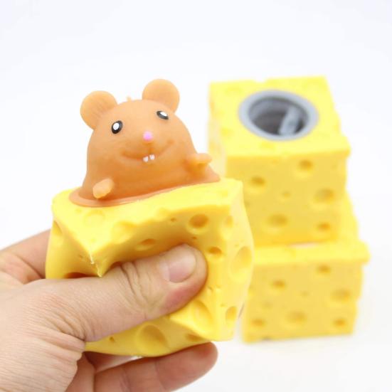 Cute Cheese & Mouse Squeeze Toy Creative Decompression Fidget Stress Reliever Soft Squeezable Decor Novelty Gift for Kids Adults Fun Party Favor