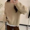 Thickened Handmade Stick Needle Alpaca Wool Lazy Loose Beige Round Neck Pullover Sweater Women's Autumn and Winter New Sweater