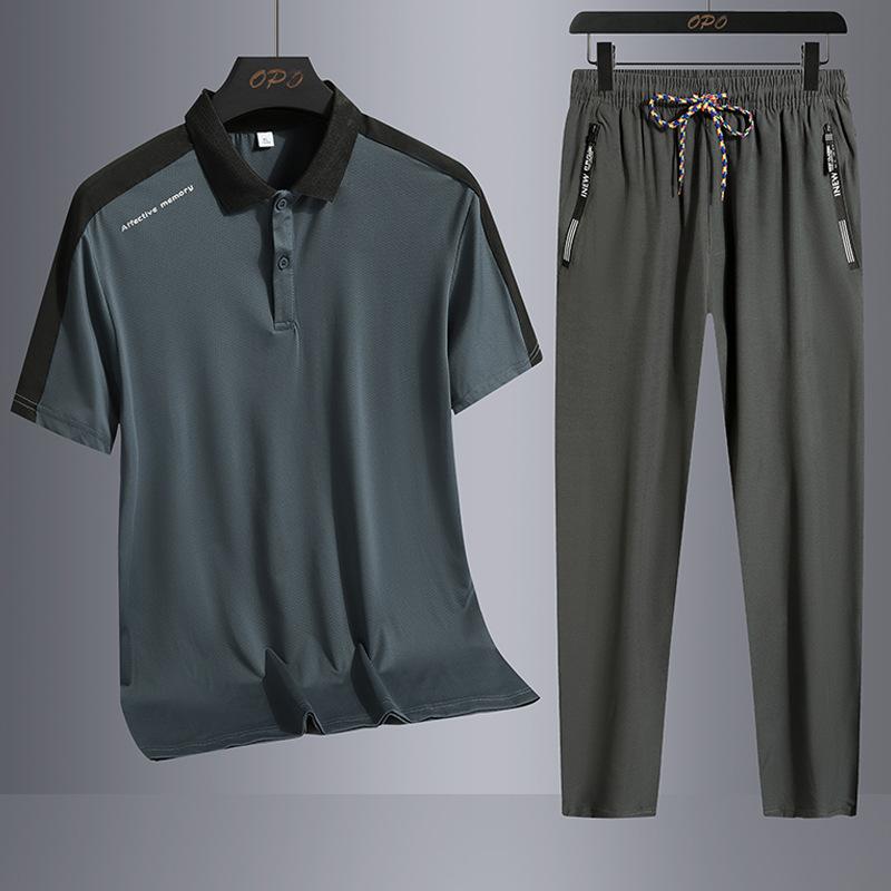 

Спортивный комплект, мужской повседневный, стильный и дышащий, поло с короткими рукавами, комплект из двух предметов, мужская одежда XXXXXL серый