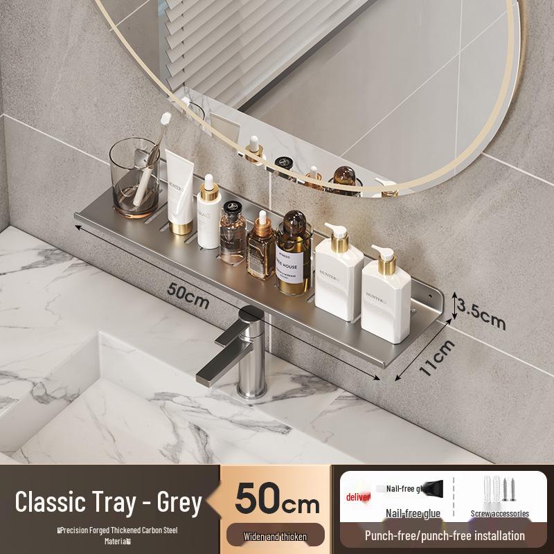 No-Drill Wall-Mounted Bathroom Shelf for Mirror, Faucet, and Vanity