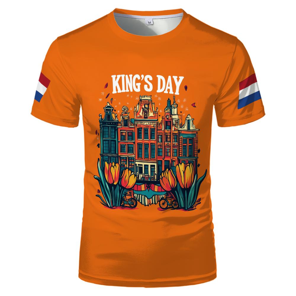 King's Day Crown Pattern T-shirt Dutch Flag Celebration Clothing Street Party Sports Breathable Children's Code Unisex Oversized