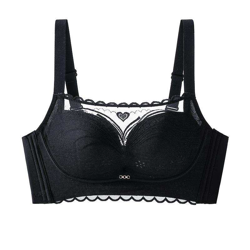 

Lace anti-light tube top, hole cup, breathable, no steel ring, bra gathered, thin breasts 42/95bc through cup чорний