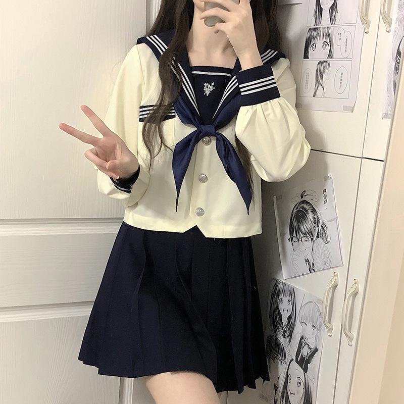 Linchuan Academy Stil JK Uniform Matrosenanzug - Authentisches Herbst/Winter Set mit Langen/Kurzen Ärmeln für Schülerinnen