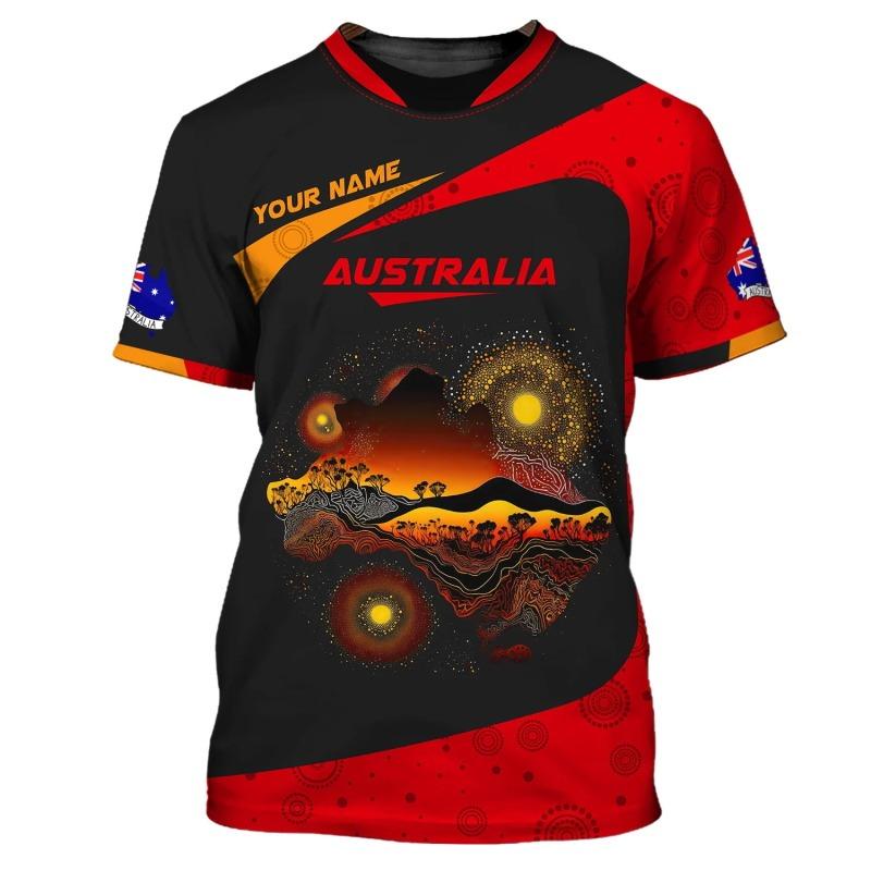 Celoprint Austrálie Aboriginský Symbol Původní Tričko Pro Muže Letní Krátký Rukáv Nadměrná Velikost Australské Tričko Top