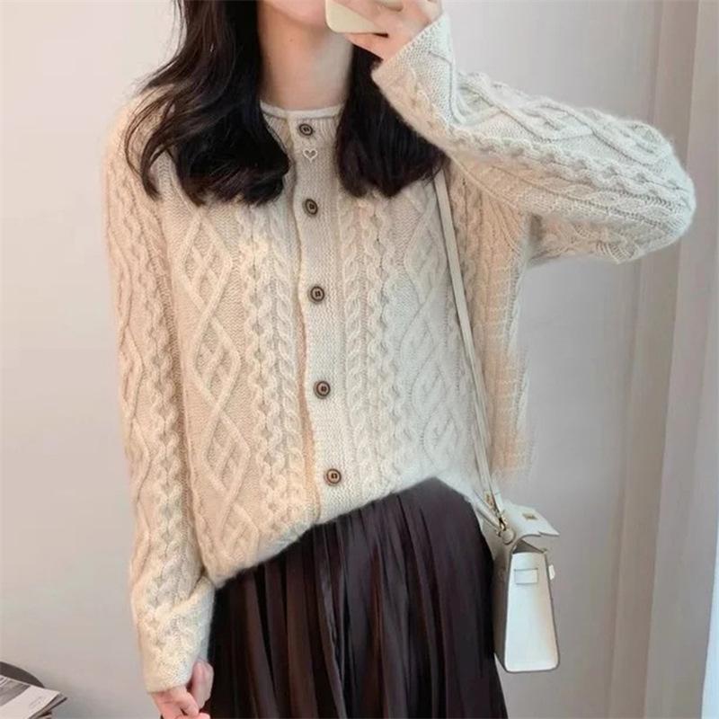 2025 Thick Heavy Gauge Wool Cardigan for Women - Fine Knit Autumn/Winter Sweater Coat