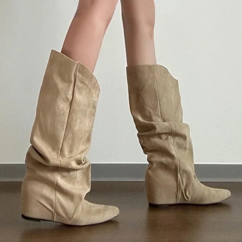 Designer Women's Pointed Toe Suede Long Boots 2025 Winter New Shoes Fashion Elegant Knee Boots Cozy Casual Zapatillas De Mujer