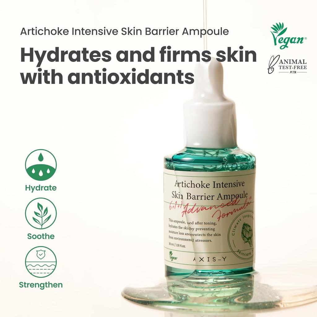 AXIS-Y Artichoke Intensive Skin Barrier Ampoule - Face Moisturizer Dark Spot Corrector Centella Ampoule -  1.01 Fl. Oz.