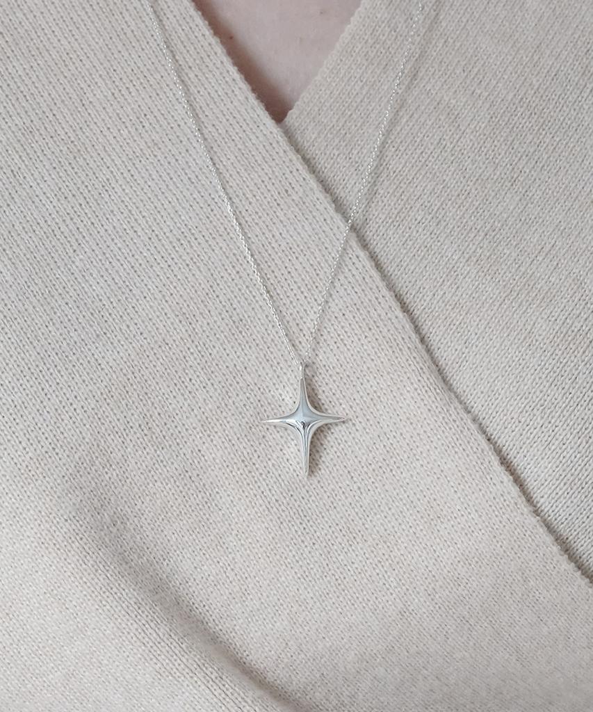 Alleun Silver 925 Star Cross Chain Lucky Long Silver Necklace