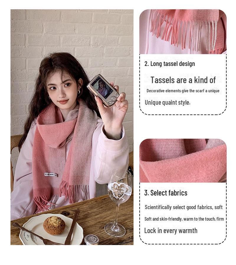 Cachecol de inverno de lã xadrez coreano - quente, versátil, à prova de vento, elegante para estudantes e meninas