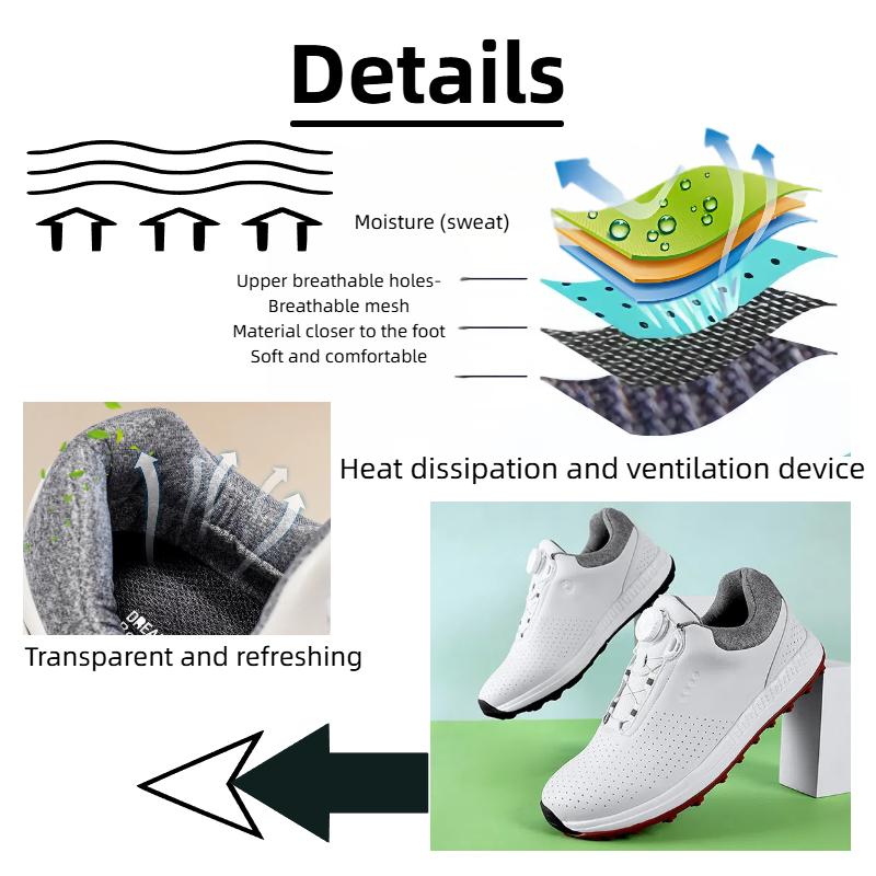 Lightweight Golf Shoes - Waterproof & Slip-Resistant Spiked Sole High-Tech Mesh Upper Rotating Buckle Closure Outdoor Sports