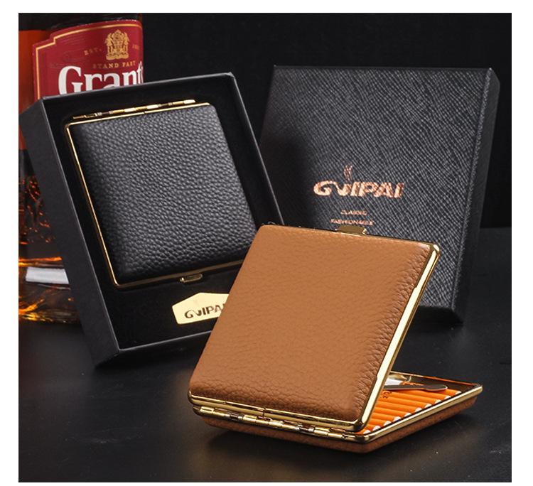 Elegant Cowhide Cigarette Case - 20-Piece Capacity, Men's Fashionable Moisture-Proof & Pressure-Proof Storage Box.
