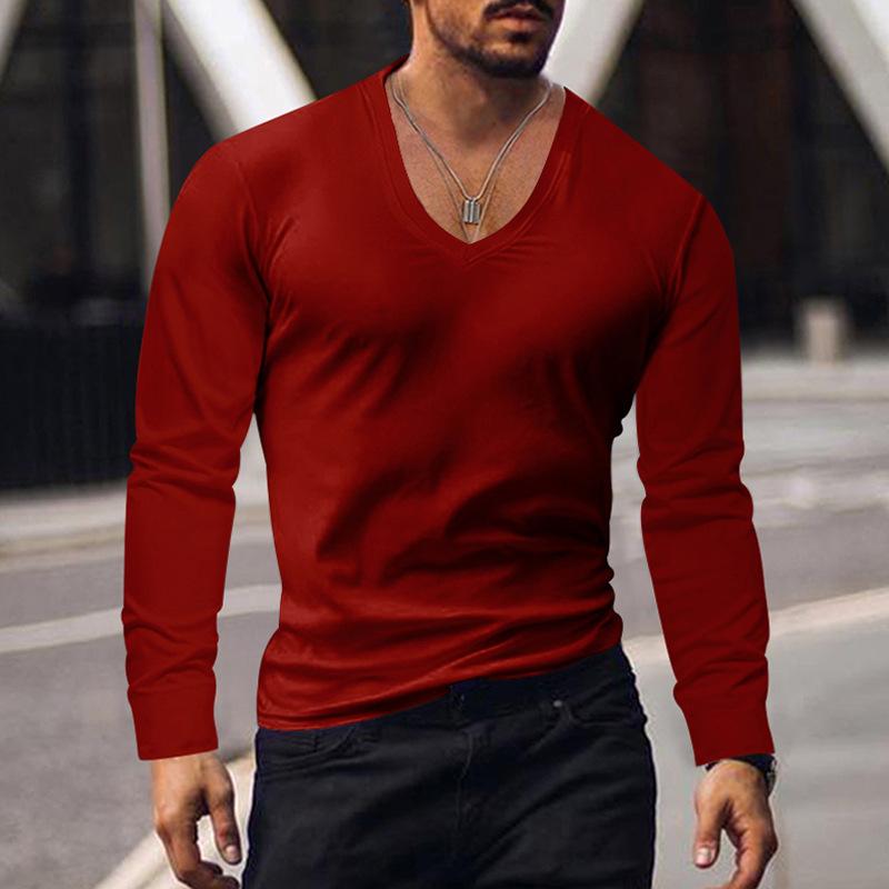 Men's Summer Long Sleeve Top Sun Protection Base Shirt Men's Large V-neck Solid Color Large Size Casual T-shirt Men