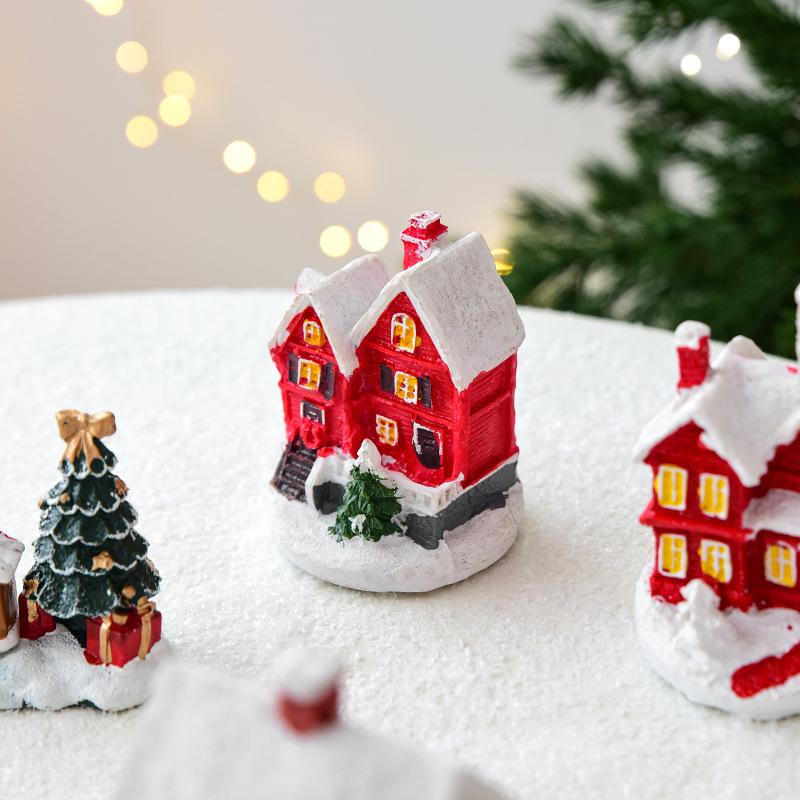 NUCHI Christmas Festival Mini Resin Tree and Santa House Ornaments