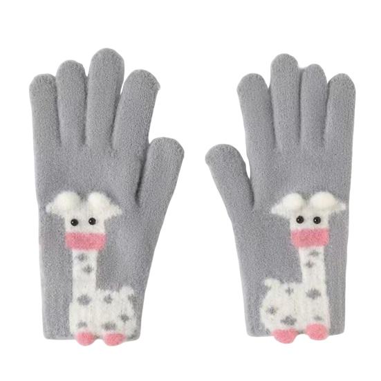 1 Pair Women Giraffe Knitted Gloves Winter Warm Thick Yarn Touchscreen Gloves Outdoor Cycling Cold Weather Five-Finger Thermal Gloves