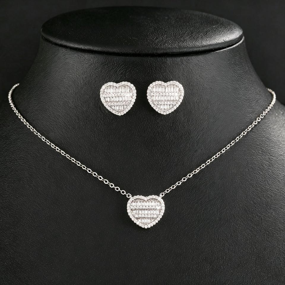 ZAKOL Sparkling Iced Out Heart Cubic Zirconia Earrings Necklace For Women Romantic Wedding Anniversary Daily Party Jewelry Gift